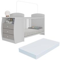 Berço Cômoda Com Colchão Incluso Colinho De Mãe Multimóveis Branco Cinza