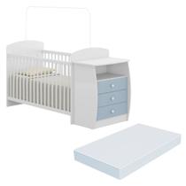 Berço Cômoda com Colchão Incluso Colinho de Mãe Multimóveis FG2951 Branco/Azul