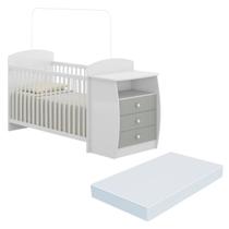 Berço Cômoda com Colchão Incluso Colinho de Mãe Multimóveis FG2951 Branco/Cinza