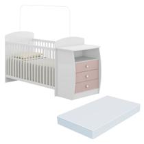 Berço Cômoda com Colchão Incluso Colinho de Mãe Multimóveis FG2951 Branco/Rosa