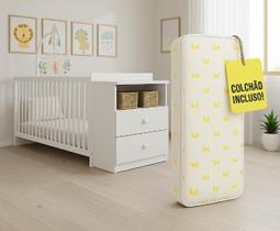 Berço Cômoda com Colchão Incluso com 3 ANOS de Garantia Meu Bebê Multimóveis Branco