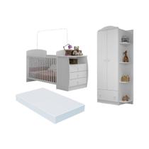 Berço Cômoda com Colchão Incluso e Guarda-Roupa 2 Portas 1 Gaveta Multimóveis MP4373