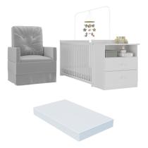 Berço Cômoda com Colchão Incluso e Poltrona de Amamentação Meu Bebê Multimóveis MP4090