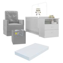 Berço Cômoda com Colchão, Poltrona de Amamentação e Puff Meu Bebê Multimóveis MP4102