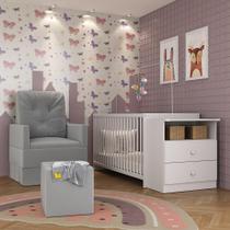 Berço Cômoda com Poltrona de Amamentação e Puff Meu Bebê Multimóveis MP4078