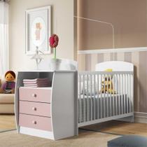 Berço Cômoda para Colchão 60 x 130 cm Rafael Multimóveis FG0516 Branco/Rosa