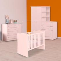 Berço, Cômoda Sapateira e Guarda Roupa C/ Cômoda Rosa