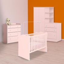 Berço, Cômoda Trocador e Guarda Roupa C/ Cômoda Rosa