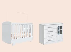 Berço Cris e Cômoda Charlo Elo Moveis Peroba MDF 04 gavetas