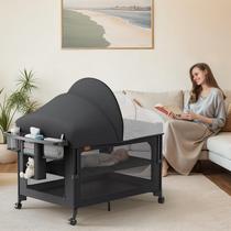 Berço de bebê 4 em 1 TinyGlow TinyGlow com colchão e mosquiteiro