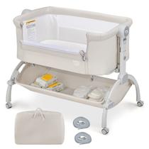 Berço de bebê BABY JOY 3 em 1 com armazenamento de 7 alturas bege