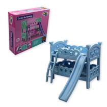Berço de Boneca Beliche com Escorregador Brinquedo Azul
