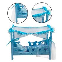 Berço De Boneca Com Colchão Mosqueteiro Azul Bercinho Infantil Mini Plástico Coleção Criança Ninar Dormir Brinquedo - Wellmix