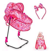 Berço De Boneca Ninar Bebê Reborn Milan com Bolsa e Canguru