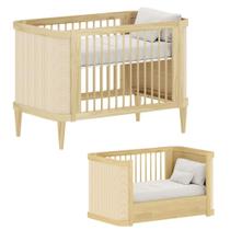 Berço de Madeira Maciça 2 em 1 vira Mini Cama possue 3 ajustes de Altura do estrado linha Paglia Carvalho Malva Brinde Colchão