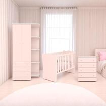 Berço Doce Sonho Acetinado + Kit Rodízio + Cômoda 4G + Guarda-Roupa 2P Doce Sonho Acetinado