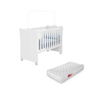 Berço Doce Sonho Branco com rodízio + Colchão para Quarto Infantil - Q Movi Berço Doce Sonho Branco com rodízio + Colchão para Quarto Infantil - Q Movi