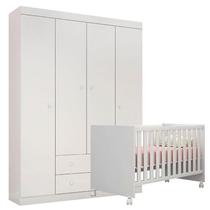 Berço Doce Sonho e Guarda Roupa Infantil Helena Branco Brilho - Phoenix Berço Doce Sonho e Guarda Roupa Infantil Helena Branco Brilho - Phoenix