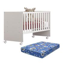 Berço Doce Sonho Reto Branco com Rodízios e Colchão Baby Physical - Qmovi