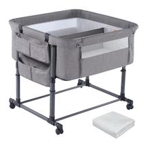 Berço duplo MTWML para 2 bebês com armazenamento e colchão cinza Berço duplo MTWML para 2 bebês com armazenamento e colchão cinza