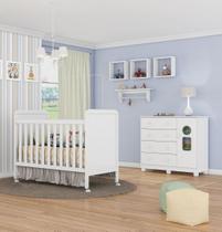 Berço e Cômoda com sapateira Moveis Peroba Bebellys Tedy MDF branco
