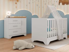 Berço e Cômoda Retro Moveis Peroba Popy Ls MDF Branco