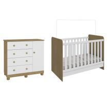 Berço e Cômoda Sapateira infantil Moveis Peroba Junior MDF Carvalho