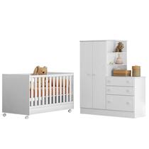 Berço e Guarda Roupa Cômoda Soninho Branco - FdECOR