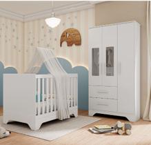 Berço e Guarda Roupas Retro Moveis Peroba Popy MDF Branco