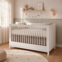 Berço em MDF Laqueado Branco Fosco 2 em 1 Cozy Quater Móveis Berço em MDF Laqueado Branco Fosco 2 em 1 Cozy Quater Móveis