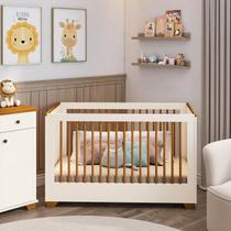 Berço Evolutivo 2 em 1 com Grades Palito em Madeira Maciça Baby Ananda Casatema OffWhite/Mel Berço Evolutivo 2 em 1 com Grades Palito em Madeira Maciça Baby Ananda Casatema OffWhite/Mel
