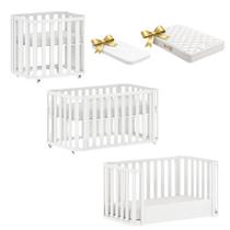 Berço Evolutivo 3 em 1 com Colchões de Brinde Branco em MDF Linha Loop Mini berço, Berço e Mini cama