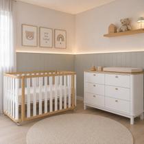 Berço Evolutivo 3 em 1 Loop Mini Berço Mini Cama e Cômoda 6 gavetas Branco com Carvalho Malva Berço Evolutivo 3 em 1 Loop Mini Berço Mini Cama e Cômoda 6 gavetas Branco com Carvalho Malva