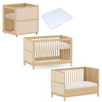 Berço Evolutivo 3 em 1 Premium em MDF e Palinha Natural Linha Indy Carvalho Malva