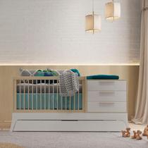 Berço Evolutivo 5 em 1 Grow Up Quater Branco e Carvalho com Cama, Cômoda e Nicho em MDF