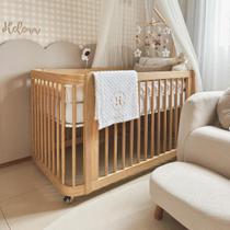 Berço Evolutivo Quater 2 em 1 com cantos arredondados Madeira Maciça Premium com Rodízios Vira Mini Cama Carvalho Malva