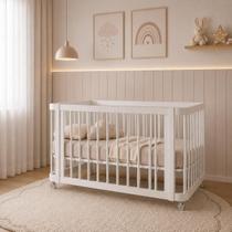 Berço Evolutivo Quater Móveis 2 em 1 em MDF com Rodízios Vira Mini Cama 3 Ajustes de Altura do Colchão Berço Evolutivo Quater Móveis 2 em 1 em MDF com Rodízios Vira Mini Cama 3 Ajustes de Altura do Colchão