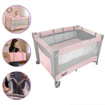 Berço Fácil Montagem Amici Prime Baby com Regulagem de Altura e Bolsa de Transporte Rosa