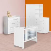 Berço, Guarda Roupa c/ Cômoda e Cômoda Trocador Branco