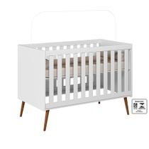 Berço Infantil Lunna 100% MDF Estilo Retrô Branco C/ Colchão