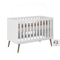 Berço Infantil Lunna 100% MDF Estilo Retrô Branco C/ Colchão