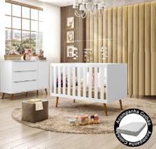 Berço Infantil Mini Cama Encanto com Comoda Lunna e Colchão 70x130m - Branco