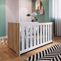 Berço Infantil Simples 133cm com Regulagem de Altura e Grade MDF Nogal com Branco Berço Infantil Simples 133cm com Regulagem de Altura e Grade MDF Nogal com Branco