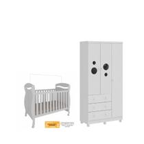 Berço Junior e Guarda Roupa Bolinha Moveis Peroba 03 portas 100% MDF Branco