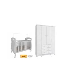 Berço Junior e Guarda Roupa Junior Moveis Peroba 04 portas 100% MDF Branco