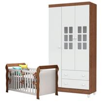 Berço Lara e Guarda Roupa Infantil 3 Portas Mariah Branco Acetinado Amadeirado - Carolina Berço Lara e Guarda Roupa Infantil 3 Portas Mariah Branco Acetinado Amadeirado - Carolina