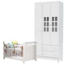 Berço Lara e Guarda Roupa Infantil 3 Portas Mariah Branco Brilho - Carolina