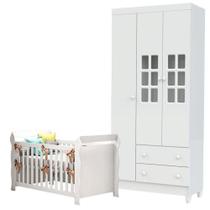 Berço Lara E Guarda Roupa Infantil 3 Portas Mariah Branco Brilho - Carolina Berço Lara E Guarda Roupa Infantil 3 Portas Mariah Branco Brilho - Carolina