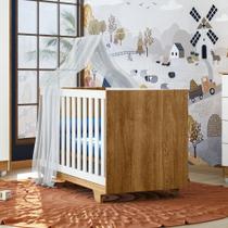 Berço Mini Cama 100% MDF com Colchão Life Branco/Madeirado Ypê