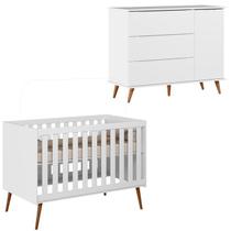 Berço Mini Cama 2 em 1 e Comoda Lunnah Branco Acetinado PLLA